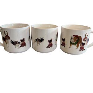 Pottery Barn Festive Dog Mugs X3 12oz